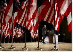 President George W. Bush talks about his energy policy during a visit to Columbus, Ohio, Wednesday, March 9, 2005. "A sound energy bill must meet four objectives: it must promote conservation and efficiency, increase domestic production, diversify our energy supply, and modernize our energy infrastructure," said the President.  White House photo by Eric Draper