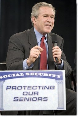 President George W. Bush participates in a conversation on Social Security reform at Auburn University at Montgomery in Montgomery, Alabama on Thursday March 10, 2005.   White House photo by Paul Morse