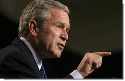 President George W. Bush discusses Social Security at the Lake Nona YMCA Family Center in Orlando, Fla., Friday, March 18, 2005.  White House photo by Eric Draper