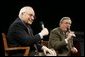 Vice President Dick Cheney and Rep. Bill Thomas, R-CA, chairman of the Ways and Means Committee, discuss Social Security reform during a town hall meeting in Bakersfield, Calif., March 21, 2005. White House photo by David Bohrer