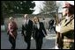 Laura Bush arrives at the Presidential Palace accompanied by U.S. Ambassador to Afghanistan Zalmay Khalilzad and Under Secretary of State for Global Affairs Paula Dobriansky in Kabul, Afghanistan Wednesday, March 30, 2005. White House photo by Susan Sterner