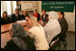 Mrs. Laura Bush is joined by Margaret Spellings, Secretary of Education, during a visit Wednesday, March 30, 2005, to the Women's Teacher's Training Institute in Kabul, Afghanistan. White House photo by Susan Sterner