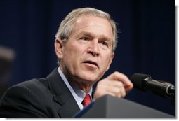 President George W. Bush delivers remarks after touring the Bureau of Public Debt in Parkesburg, W.Va., Tuesday, April 5, 2005.  White House photo by Paul Morse