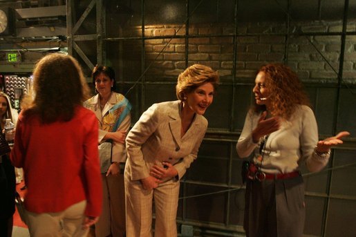 Laura Bush waits in the wings before her appearance on the The Tonight Show with Jay Leno in Los Angeles April 26, 2005. White House photo by Krisanne Johnson