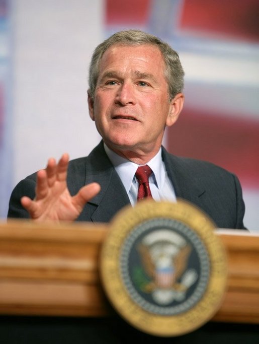 President George W. Bush leads the discussion during a roundtable meeting on Strengthening Social Security at the University of Texas Medical Branch in Galveston, Texas, Tuesday, April 26, 2005. "If you've retired, if you were born prior to 1950, the system will take care of you," said the President. White House photo by Eric Draper