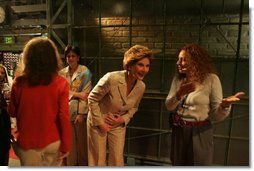 Laura Bush waits in the wings before her appearance on the The Tonight Show with Jay Leno in Los Angeles April 26, 2005.  White House photo by Krisanne Johnson