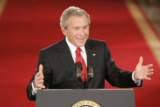 President George W. Bush holds a press conference in the East Room Thursday, April 28, 2005. "Millions of American families and small businesses are hurting because of higher gasoline prices," said the President addressing many topics. "My administration is doing everything we can to make gasoline more affordable." White House photo by Paul Morse