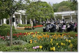 President George W. Bush and Laura Bush celebrate National Preservation Month by announcing the 2005 Preserve America Presidential Awards Winners in the Rose Garden Monday, May 2, 2005.White House photo by Eric Draper