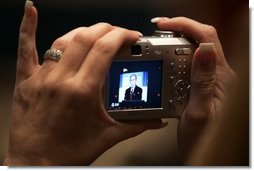 President George W. Bush is shown through a camera's display Friday, May 13, 2005, as he addresses the National Association of Realtors at the Marriott Wardman Park Hotel in Washington D.C.  White House photo by Paul Morse