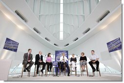 President George W. Bush discusses Strengthening Social Security at the Milwaukee Art Museum in Milwaukee, Wis., Thursday, May 19, 2005. "The job of the President is to confront problems and not pass those problems on to another President,." said the President. "And I realize if we don't act, we're liable to saddle a younger generation of Americans with an 18-percent payroll tax to make good for the promises that you've made for me. And that's not fair, and that's not right." White House photo by Paul Morse