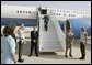 Laura Bush arrives at Queen Alia airport in Amman, Jordan May 20, 2005, beginning a five-day tour of Jordan, Israel and Egypt. Mrs. Bush traveled to Jordan to address the World Economic Forum at the Dead Sea May 21. White House photo by Krisanne Johnson