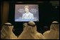 Audience members listen to Laura Bush discuss freedom and democratic values in the Middle East during a plenary session of the World Economic Forum at the Dead Sea in Jordan Saturday, May 21, 2005. White House photo by Krisanne Johnson