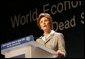 Laura Bush talks at the World Economic Forum at the Dead Sea in Jordan Saturday, May 21, 2005. White House photo by Krisanne Johnson