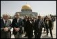 Laura Bush departs the Dome of the Rock after taking a tour of the shrine in the Muslim Quarter of the Old City of Jerusalem, Sunday, May 22, 2005. White House photo by Krisanne Johnson