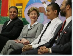 Laura Bush attends the Laura Bush Foundation for America's Libraries, June 2, 2005, at Austin Community Academy High School, Chicago, Illinois.  White House photo by Krisanne Johnson