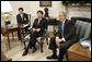 President George W. Bush and President Roh Moo-hyun of the Republic of Korea meet in the Oval Office Friday, June 10, 2005. White House photo by Paul Morse