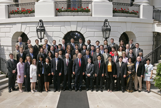 President George W. Bush stands with the 2004 Presidential Early Career Awards for Scientists and Engineers on the South Lawn Monday, June 13, 2005. PECASE represents the highest honor that a young scientist or engineer can receive in the United States. White House photo by Paul Morse