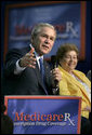 President George W. Bush makes a point during a Conversation on Medicare in Maple Grove, Minn., Friday, June 17, 2005. White House photo by Eric Draper