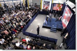 President George W. Bush speaks about energy and economic security to 400 employees and guests at the Calvert Cliffs Nuclear Power Plant in Lusby, Md., Wednesday, June 22, 2005.  White House photo by Paul Morse