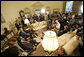 President George W. Bush and German Chancellor Gerhard Schroeder talk with the media in the Oval Office Monday, June 27, 2005. "It's my honor to welcome the Chancellor of an ally and a friend back to the Oval Office. We have had and will continue to have a frank and open discussion about very important issues. Germany is a very important country in Europe, and Germany is a friend of the United States," said the President in his opening statement. White House photo by Eric Draper