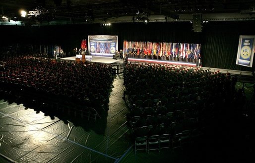 President George W. Bush delivers remarks on the war on terror to hundreds of troops in Fort Bragg, North Carolina, Tuesday, June 28, 2005. White House photo by Eric Draper