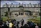 President George W. Bush delivers a brief statement to the media outside the Gleneagles Hotel in Auchterarder, Scotland Thursday, July 7, 2005, regarding the terrorist attacks in London that occured earlier in the day. White House photo by Eric Draper