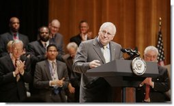 Vice President Dick Cheney is applauded during his appearance, Thursday, July 21, 2005 at Constitution Hall in Washington, during the 75th anniversary celebration honoring the creation of the Department of Veterans Affairs.  White House photo by Paul Morse