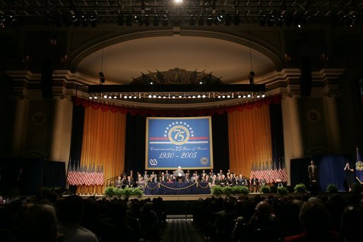 Vice President Dick Cheney addresses an audience, Thursday, July 21, 2005 at Constitution Hall in Washington, during the 75th anniversary celebration honoring the creation of the Department of Veterans Affairs. White House photo by Paul Morse