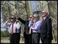 President George W. Bush tours the Sandia Solar Tower Complex lead by Sandia Lab Director Tom Hunter Monday, Aug. 8, 2005 in Albuquerque, New Mexico. Also pictured from left are, Senator Pete Domenici (R, NM) and Secretary of Energy Sam Bodman. White House photo by Eric Draper