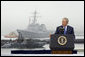 President George W. Bush speaks during a ceremony to commemorate the 60th anniversary of V-J Day at the Naval Air Station in San Diego, Calif., August 30, 2005. White House photo by Paul Morse