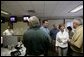 Laura Bush meets with first responders to Hurricane Katrina at the Acadian Ambulance Center in Lafayette, La., Friday, Sept. 2, 2005. White House photo by Paul Morse