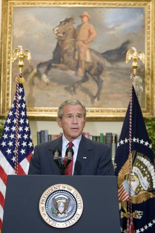 President George W. Bush makes a statement on the passing of Supreme Court Justice William Rehnquist on Sunday September 4, 2005. White House photo by Paul Morse