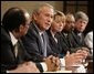 President George W. Bush meets with representatives from national voluntary and charitable organizations, Tuesday, Sept. 6, 2005, in the Roosevelt Room of the White House, to receive an update on the work being done by volunteers and charities in areas affected by Hurricane Katrina. White House photo by Paul Morse