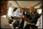 Vice President Dick Cheney tours the flood ravaged areas of Mississippi and Louisiana, Thursday, Sept. 8, 2005, to survey damage and view relief efforts in the wake of Hurricane Katrina. Vice President Cheney and Mrs. Cheney took an aerial tour of the Gulf coast aboard Marine Two with Homeland Security Secretary Michael Chertoff and U.S. Attorney General Alberto Gonzalez. White House photo by David Bohrer