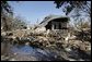 A house located in a Gulfport, Mississippi neighborhood was destroyed by the effects of Hurricane Katrina in the flood ravaged areas Thursday, September 8, 2005. The hurricane hit both Louisiana and Mississippi ten days prior, Monday, August 29th. White House photo by David Bohrer