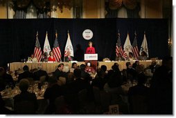 Laura Bush delivers remarks at the USAID Dinner: Fighting Malaria in Africa: Taking Action, Building Partnerships, in New York Wednesday, Sept. 14, 2005. White House photo by Krisanne Johnson