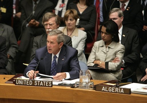 President George W. Bush speaks during the Security Council Summit at the United Nations in New York Wednesday, Sept. 14, 2005. White House photo by Eric Draper