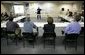 President George W. Bush and Louisiana officials participate in a briefing on Hurricane Rita at the FEMA Joint Field Office in Baton Rouge, Louisiana, Sunday, Sept. 25, 2005. White House photo by Eric Draper