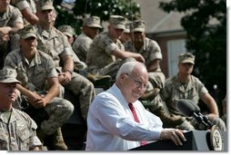 Vice President Dick Cheney addresses an estimated crowd of 4,500 Marines during a rally at Camp Lejeune in Jacksonville, NC, Monday, October 3, 2005. White House photo by David Bohrer