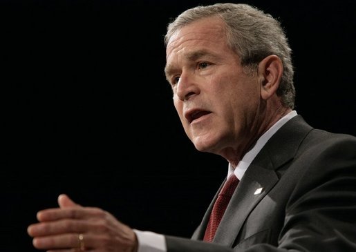 President George W. Bush addresses his remarks on the War on Terror, Thursday, Oct. 6, 2005, speaking before the National Endowment for Democracy at the Ronald Reagan Building and International Trade Center in Washington. White House photo by Eric Draper