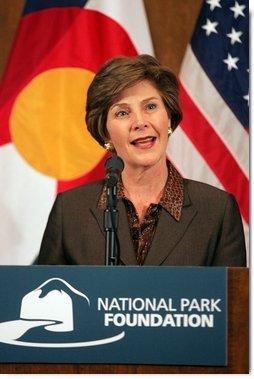 Mrs. Bush speaks at Phipps Mansion in Denver, CO, Thursday, October 20, 2005, during a Junior Ranger luncheon. The Junior Ranger program introduces young people to America's national parks and historic sites, by teaching lessons about history, culture, and science, as well as respect for nature and appreciation for our role in protecting it.  White House photo by Shealah Craighead