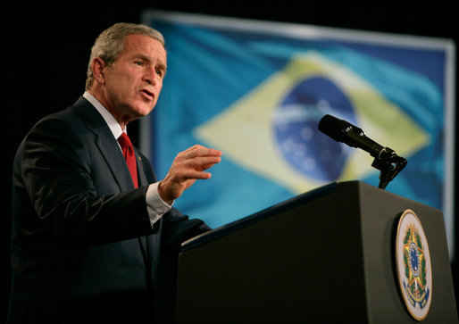 President George W. Bush delivers remarks in Brasilia, Brazil, Sunday, Nov. 6, 2005. White House photo by Eric Draper