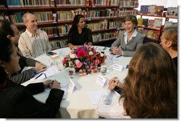 Laura Bush participates in a roundtable discussion Saturday, Nov. 6, 2005, at the Biblioteca Demonstrativa de Brasilia in Brasilia, Brazil. The biblioteca is the only public library in Brasilia. White House photo by Krisanne Johnson