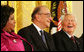 Presidential Medal of Freedom recipients, Arthea Franklin, Alan Greenspan and Andy Griffith, react to comments, Wednesday, Nov. 9, 2005, during ceremonies at the White House. White House photo by Shealah Craighead