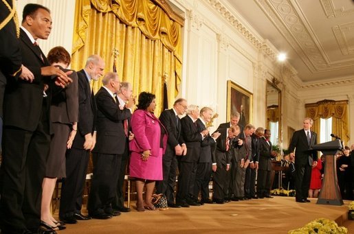 President George W. Bush introduces the 2005 recipients of the Presidential Medal of Freedom, Wednesday, Nov. 9, 2005 in the East Room of the White House. White House photo by Shealah Craighead