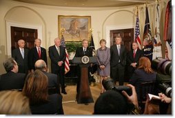 President George W. Bush delivers remarks in the Roosevelt Room of the White House, Wednesday, Nov. 9, 2005, updating the United States continuing efforts in assisting the victims of the South Asia earthquake.  White House photo by Shealah Craighead