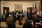 President George W. Bush delivers remarks in the Roosevelt Room of the White House, Wednesday, Nov. 9, 2005, updating the United States continuing efforts in assisting the victims of the South Asia earthquake. White House photo by Shealah Craighead