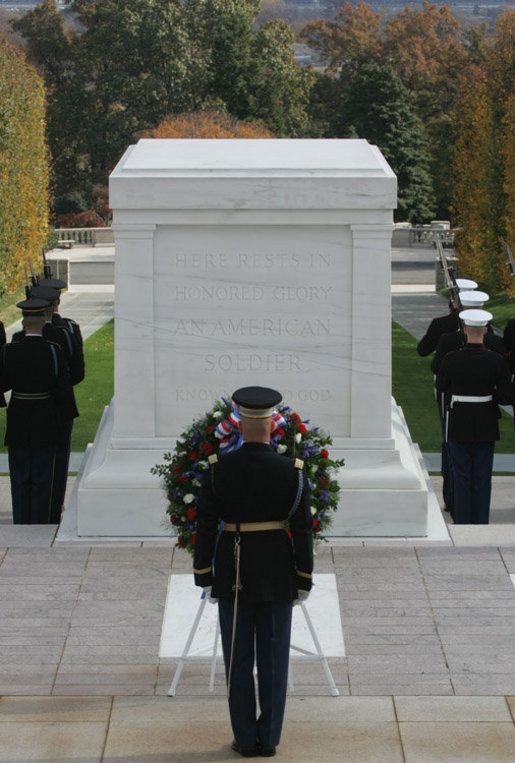 A military honor guard is seen at the Tomb of the Unknowns, Friday, Nov. 11, 2005, during Veterans Day ceremonies at Arlington National Cemetery in Arlington, Va. White House photo by David Bohrer