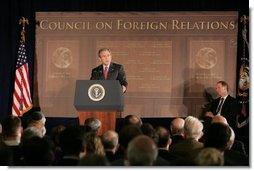 President George W. Bush addresses a meeting of the Council on Foreign Relations, Wednesday, Dec. 7, 2005 in Washington, speaking on the war on terror and the rebuilding of Iraq.  White House photo by Paul Morse