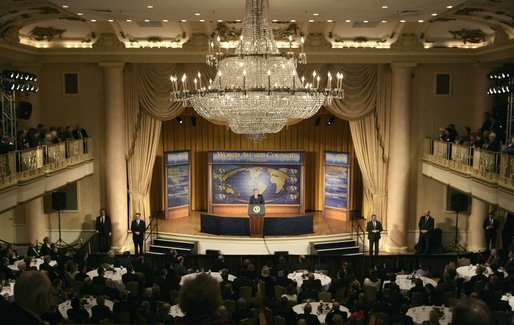 President George W. Bush delivers his remarks on the War on Terror before members of the World Affairs Council of Philadelphia, Monday, Dec. 12, 2005. White House photo by Eric Draper